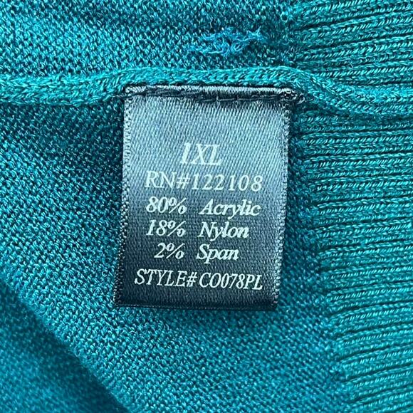 MAK Sweater Cardigan Womens 1X Dark Teal Green V Neck Button Up Lightweight - Picture 6 of 7